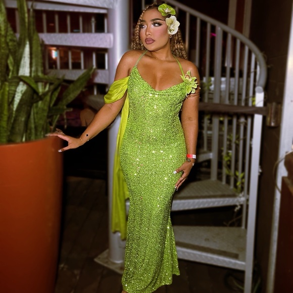 Green Rhinestone Dress - Picture 3 of 6